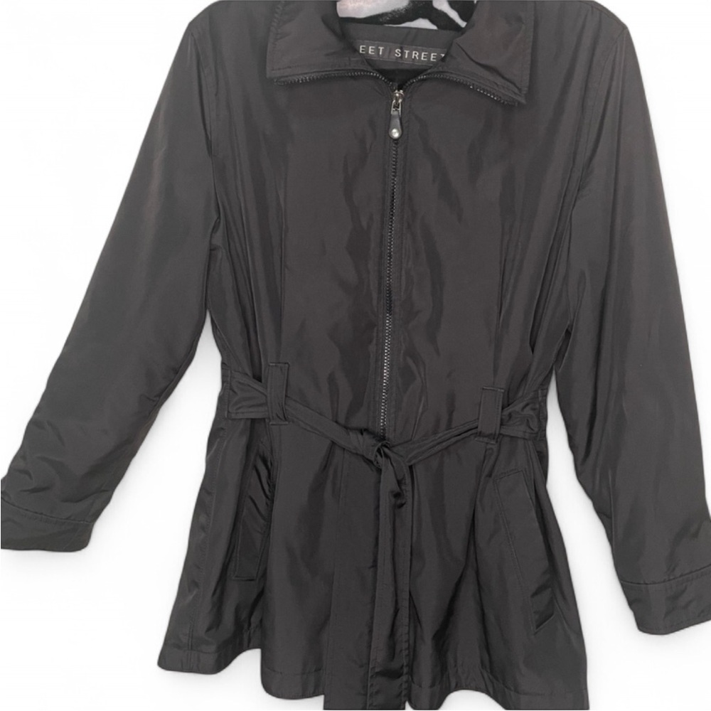 Fleet Street Zebra Print Lined Belted Rain Jacket Coat Black Women’s Medium
